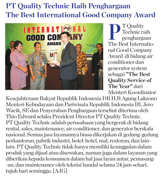 The Best International Good Company Award - Air conditioner and Generator System-article